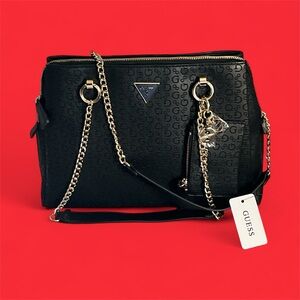 Guess Black Shoulder Bag with Gold Accents